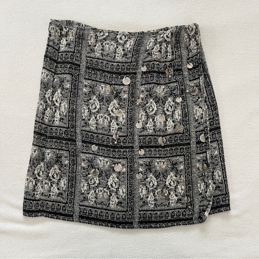 The Limited Oriental Boho Style Faux Wrap Mini (ish) Skirt with Medallion Charms